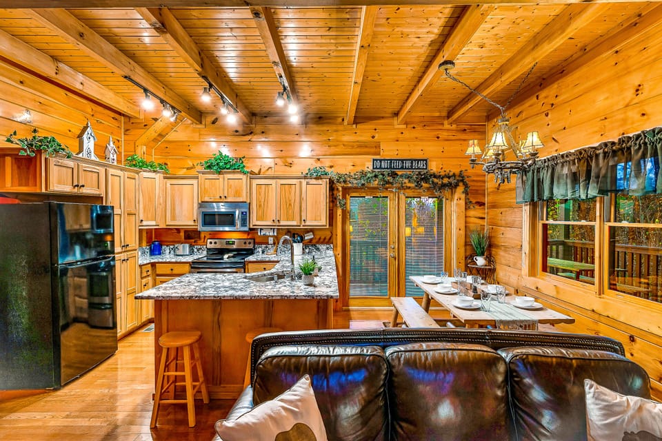 Family Room: View of the kitchen and dining 