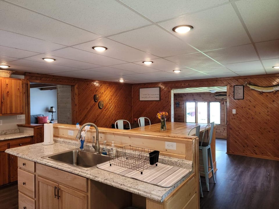 Kitchen with large island.
