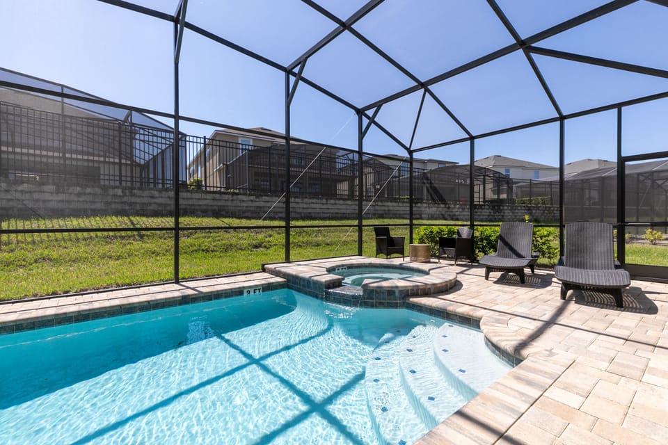 Cool off after a hot day at the parks in our large family pool! 