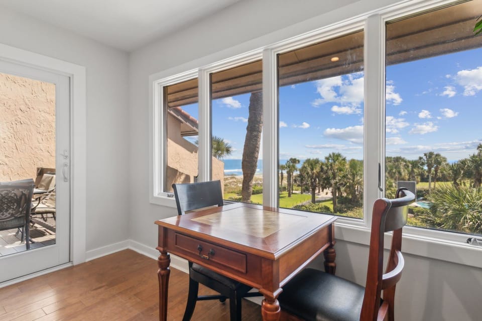 Gaming table in front window