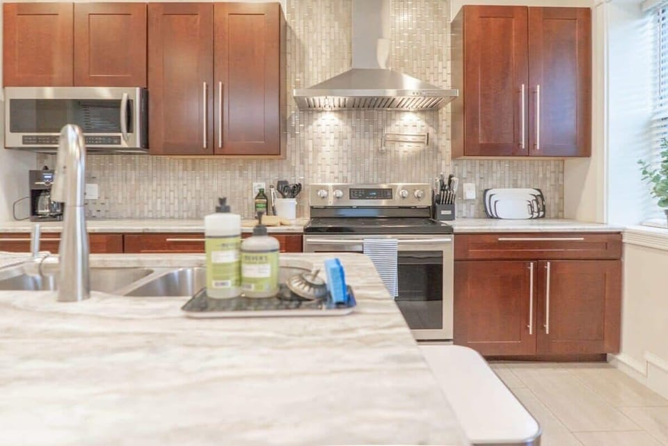 Our kitchen comes stocked with all the amenities you will need.