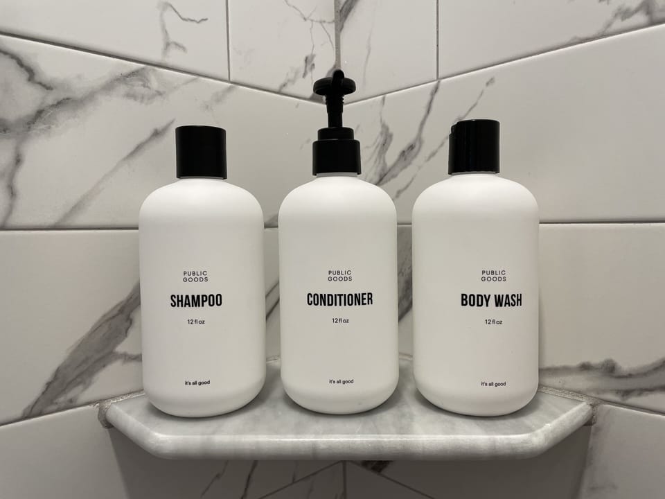 Public Goods paraban free, cruelty free, shower essentials provided
