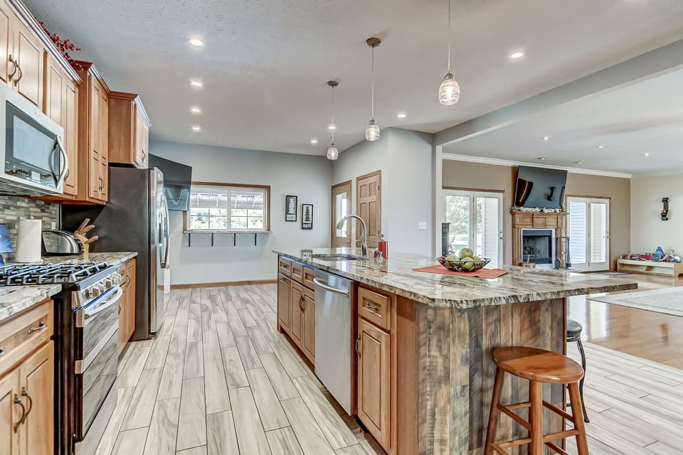 Plenty of room to prepare meals and gather.   