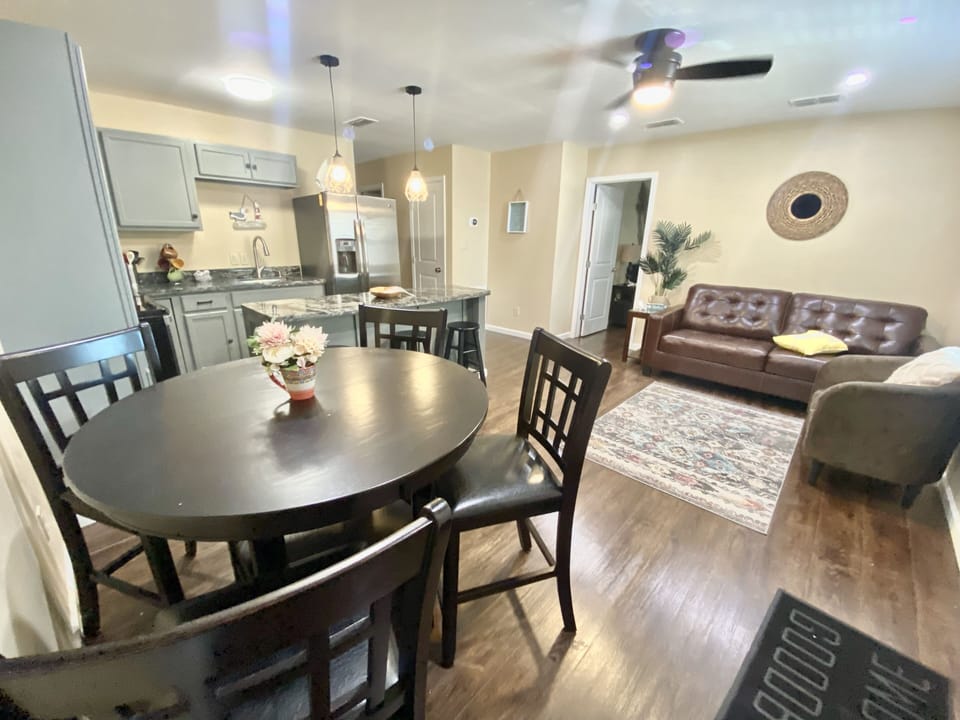 spacious open living and dining room area.