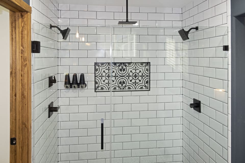 Triple head shower (our home does not have a tub)