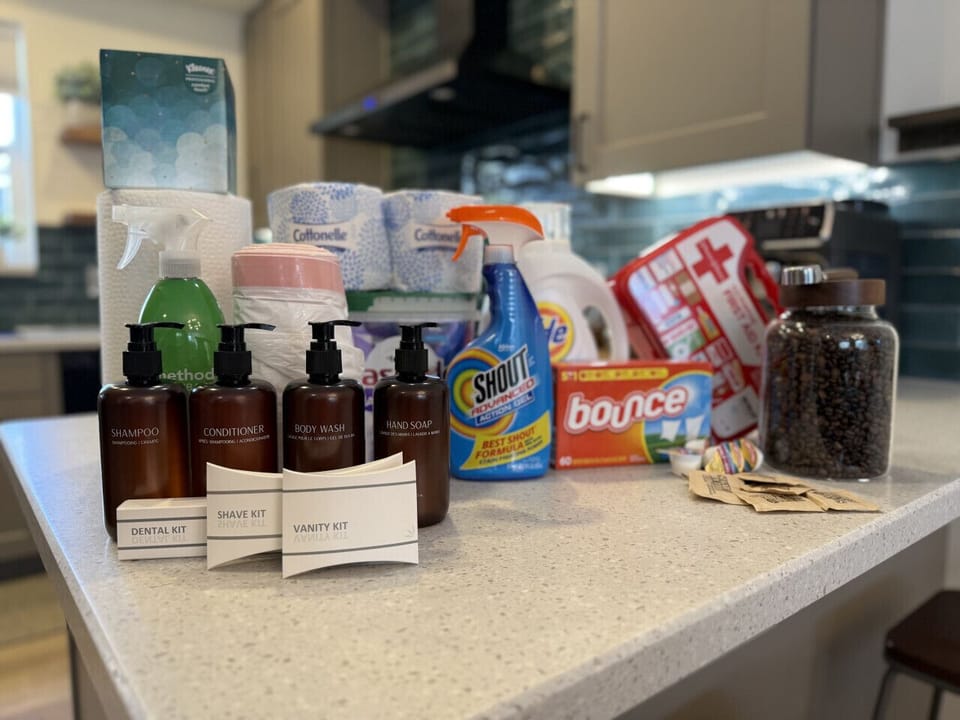Fully stocked, and we mean it. Supplies for the entire stay (not just a starter set)