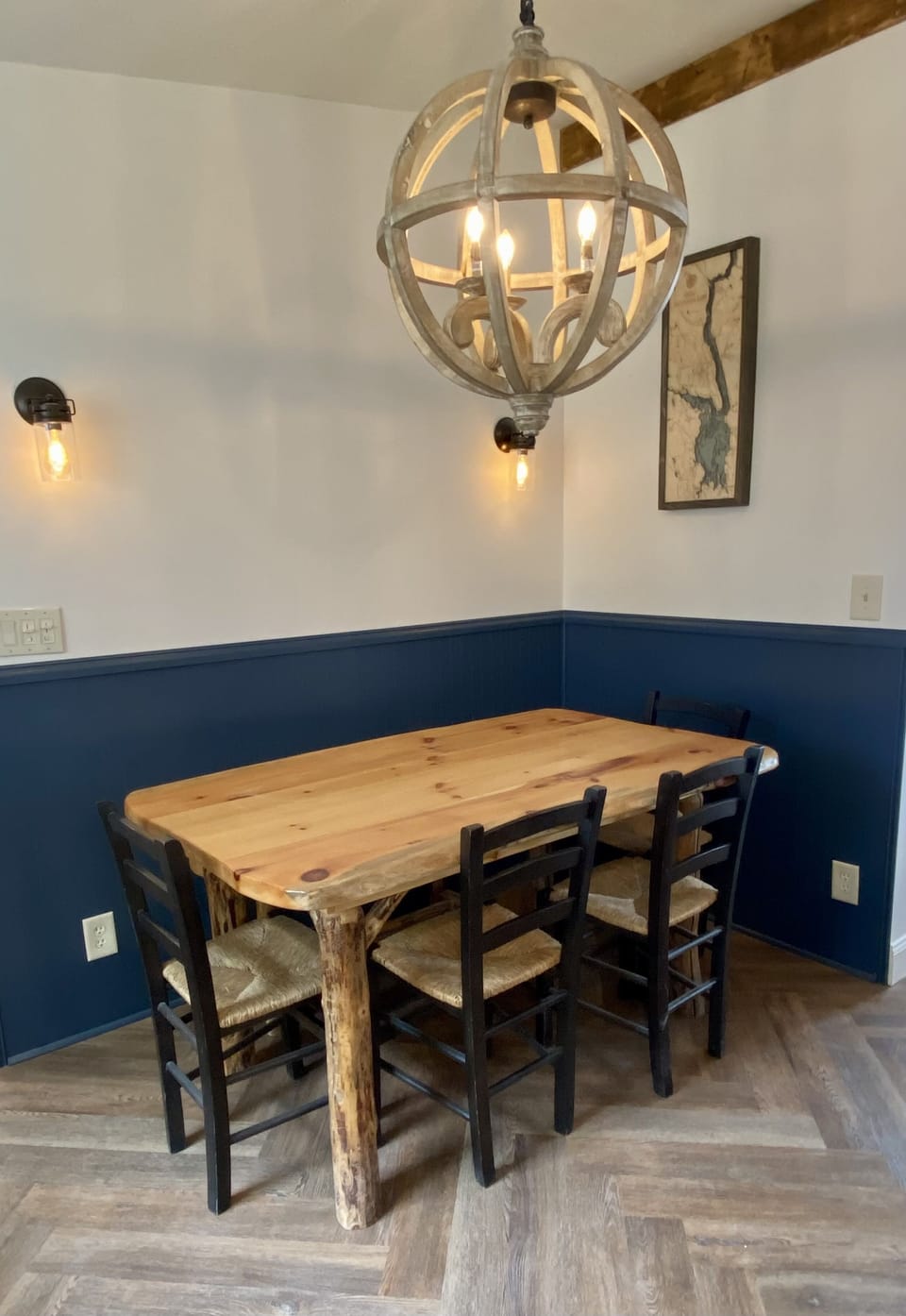 Dining table with 4 chairs and a bench