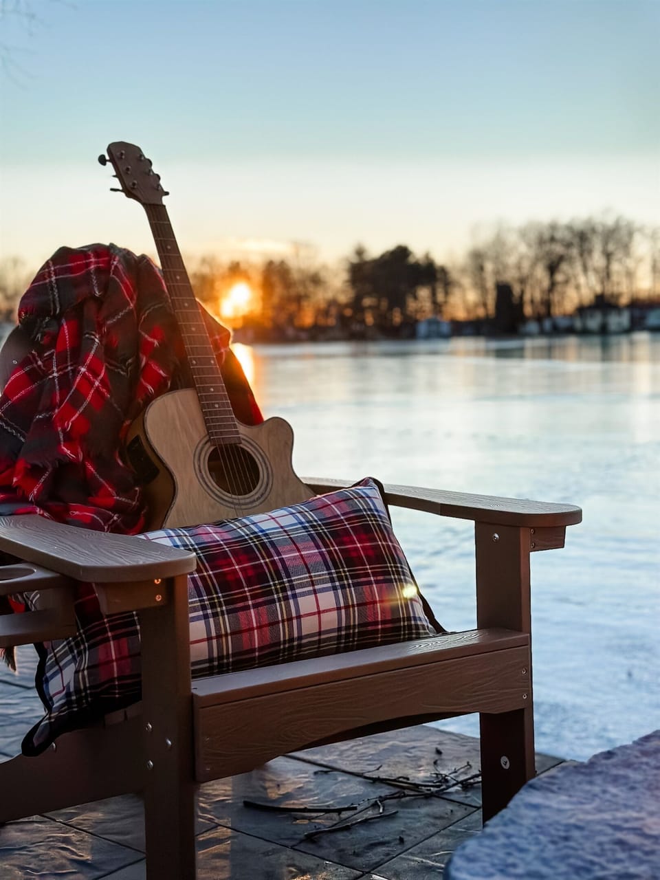 Watch the sunset around the cozy wood fire