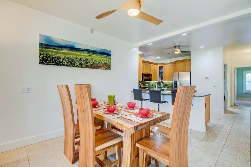 Monkey Pod Dining table for 6 and Casual Counter seating for 3!