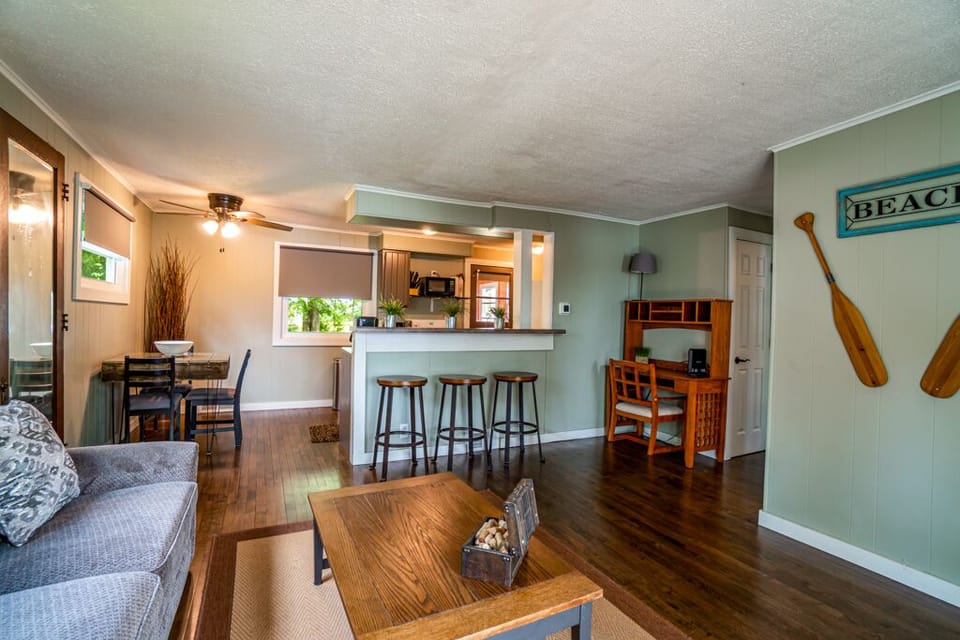Living room with dedicated workspace