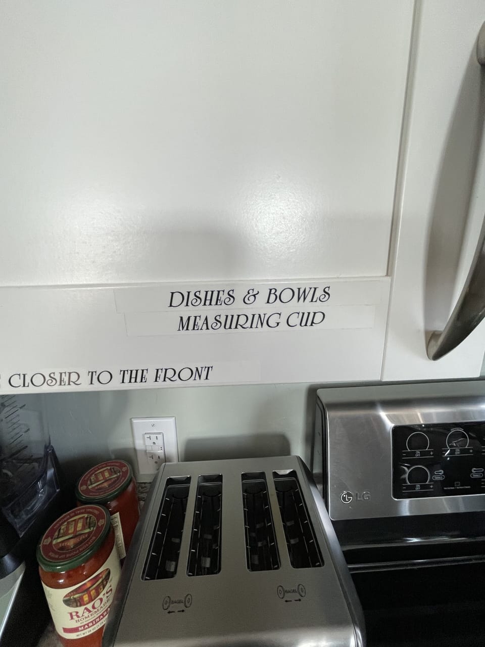 Cabinets are labeled for your convenience 