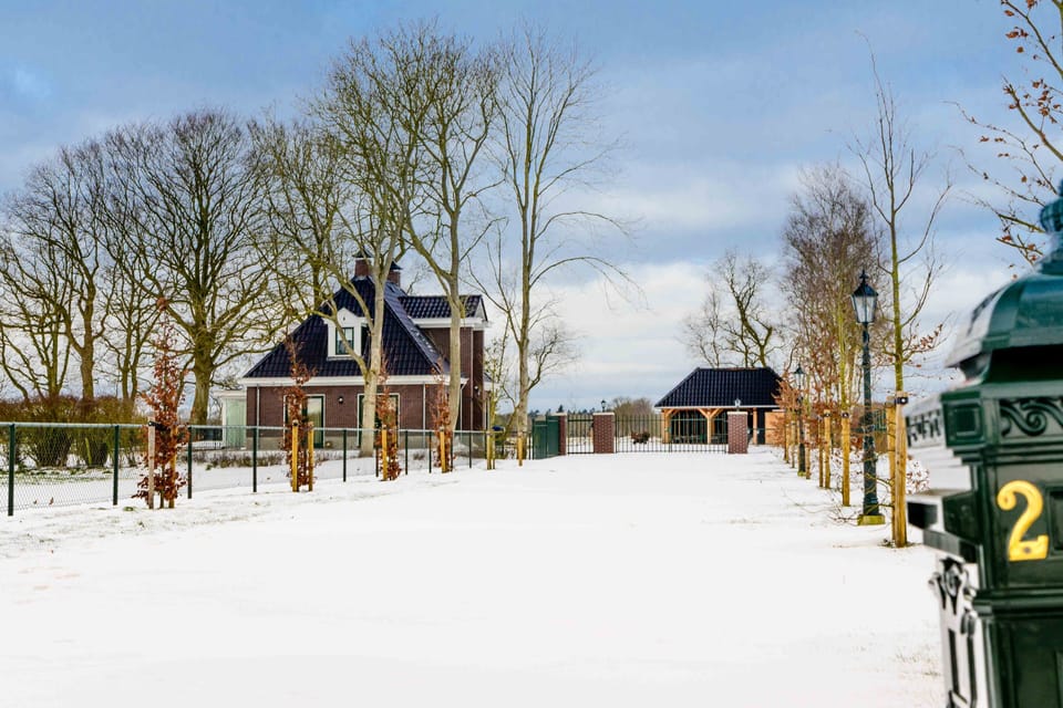 The driveway covered in snow