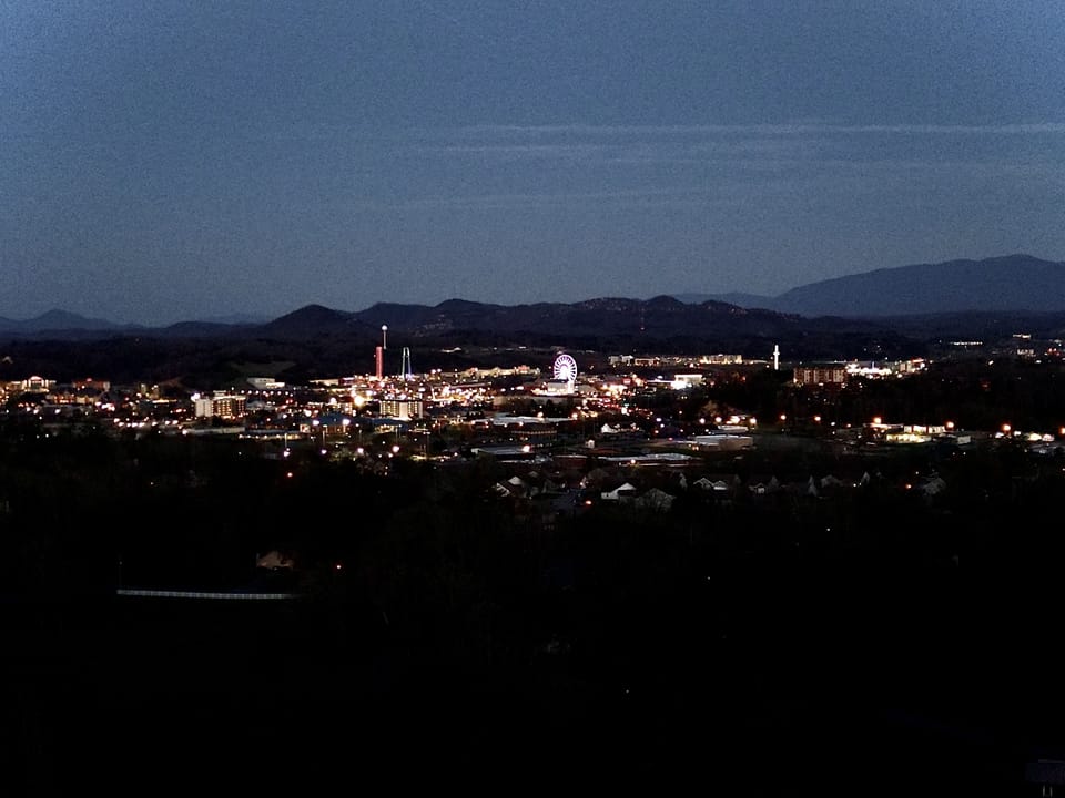 Pigeon Forge Vacation Rental with a View- "Moose Haven Cabin" - View from deck at night