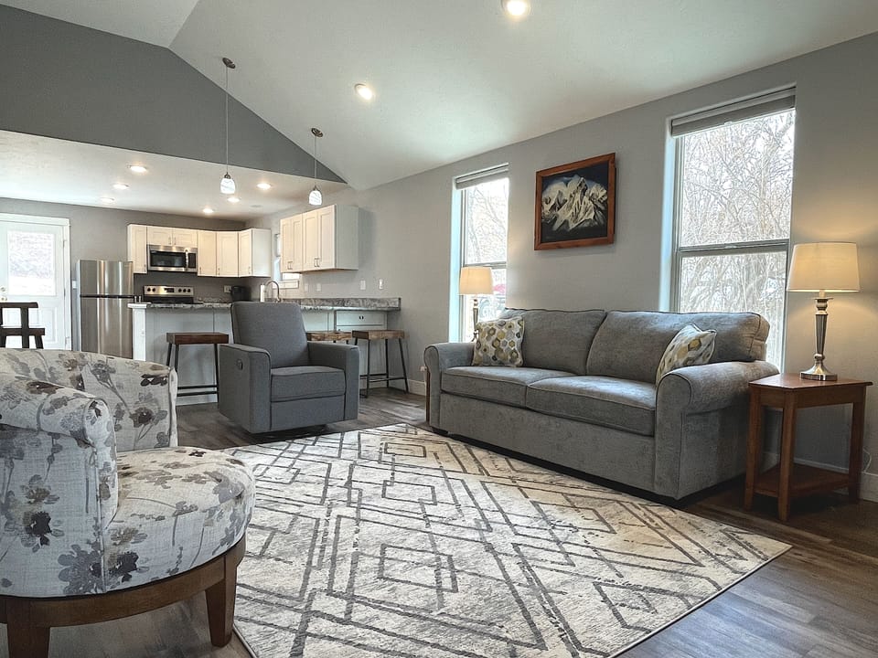 Open living and kitchen spaces