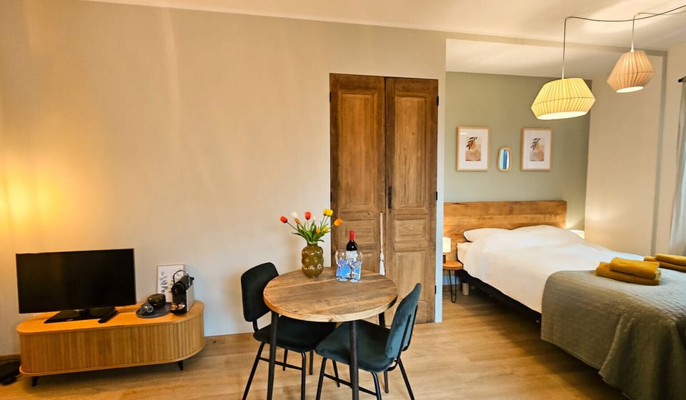 Studio tussen de bossen en de bollenvelden heeft een lekkere grote kast met genoeg ruimte voor uw kleding en eventueel koffers.