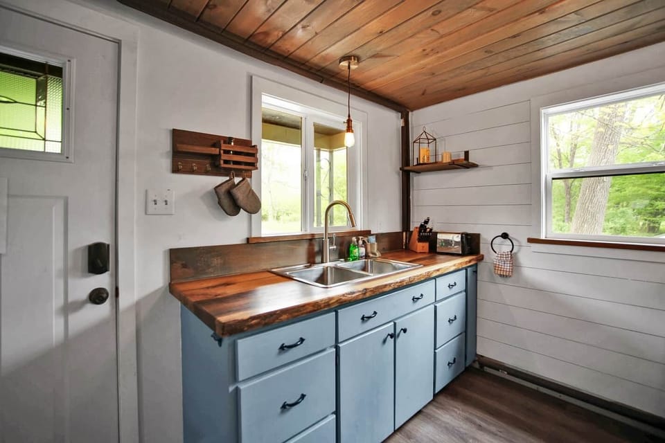 Kitchen with Keurig and coffee pot, outdoor bbq, crockpot. 