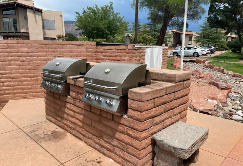 Community BBQ grills by the pool