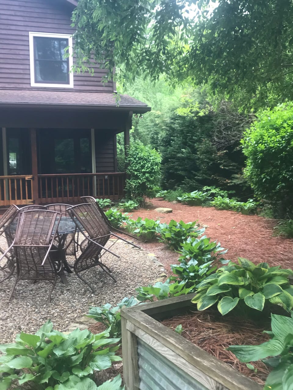 Back garden area with table for eating out
