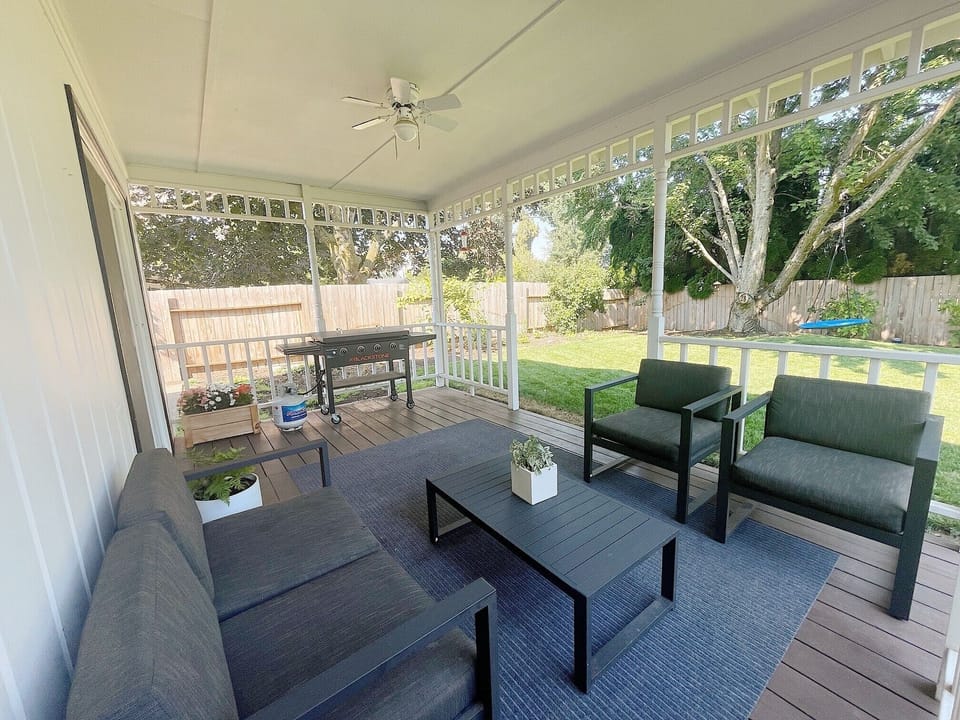 Covered Patio with BBQ & lounge patio furniture 