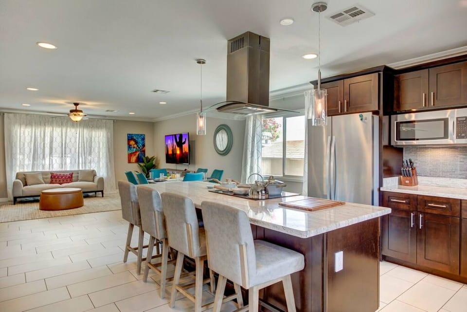 Kitchen island with bar seating for four people