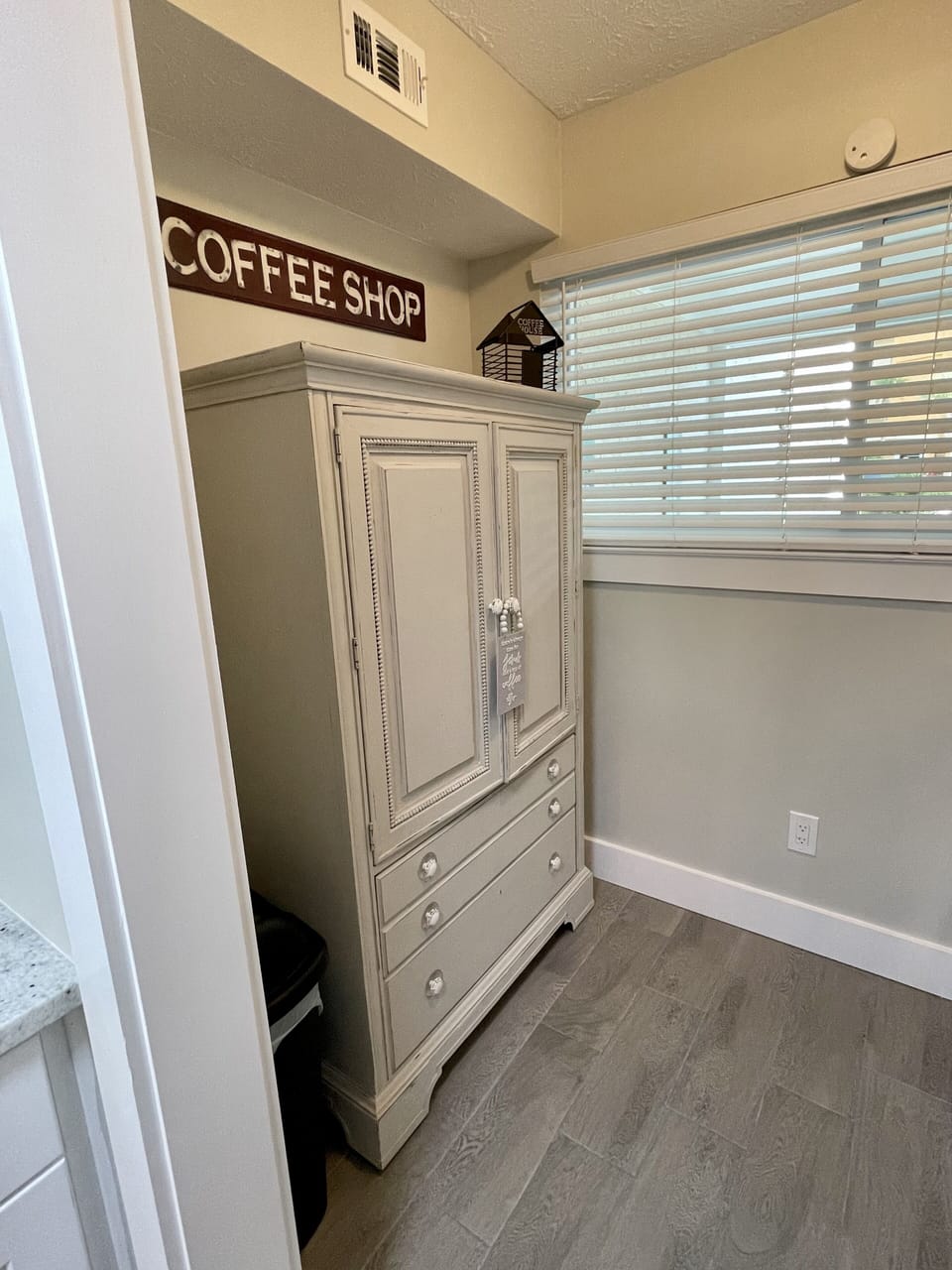 coffee bar located just off the kitchen in the laundry room.