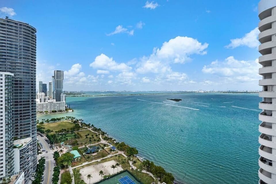 Views of Biscayne Bay, Heart Island, Margaret Pace Park from furnished balcony 