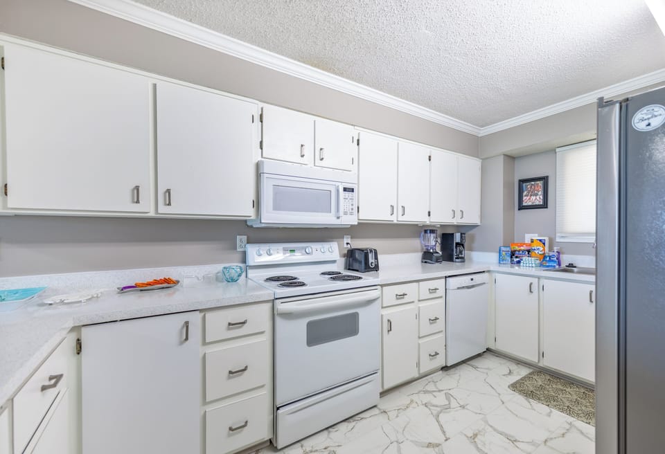 Fully stocked kitchen.