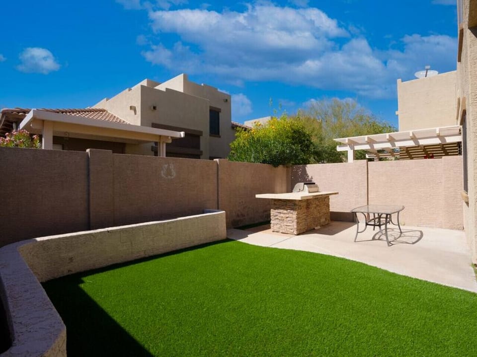 Yard with built-in BBQ