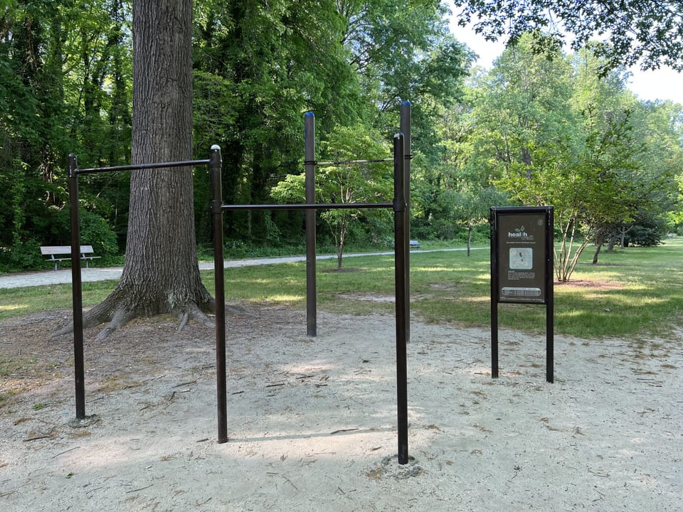 Exercise stations located along the trail.
