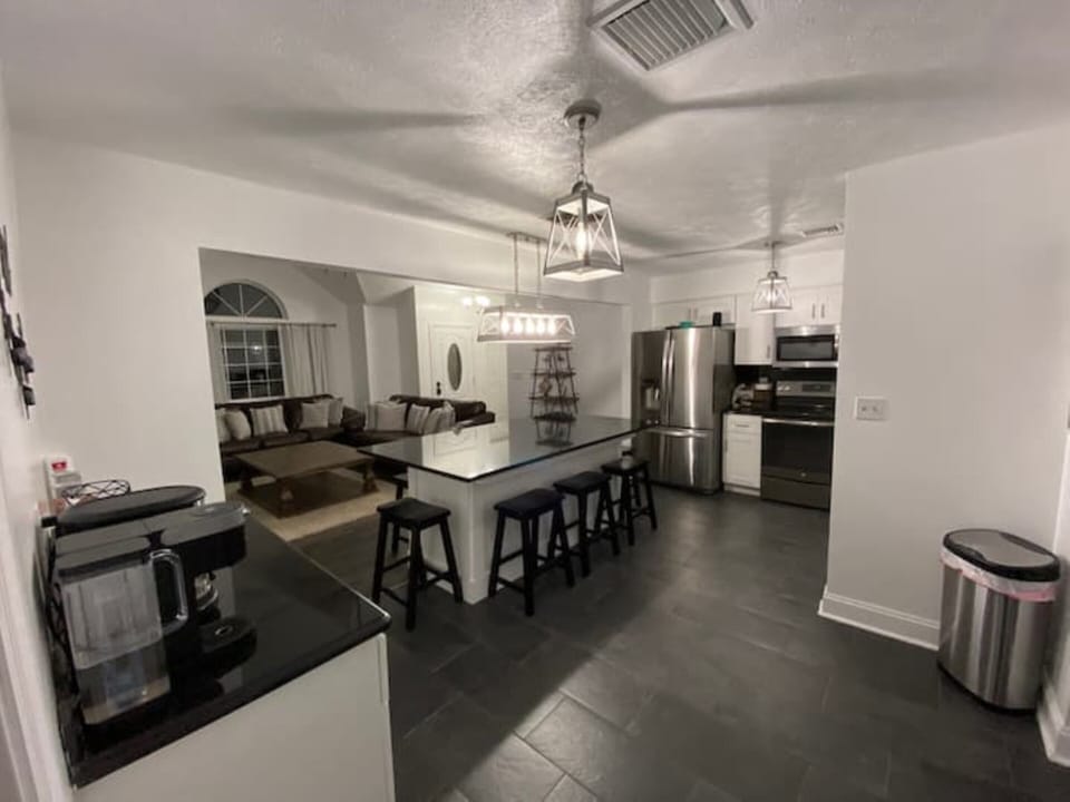 Open concert kitchen with island table capacity for 10 people