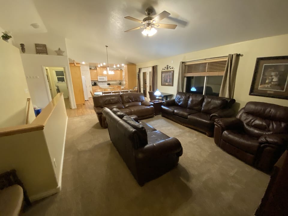 main floor family room (great room), looking towards dining area and kitchen