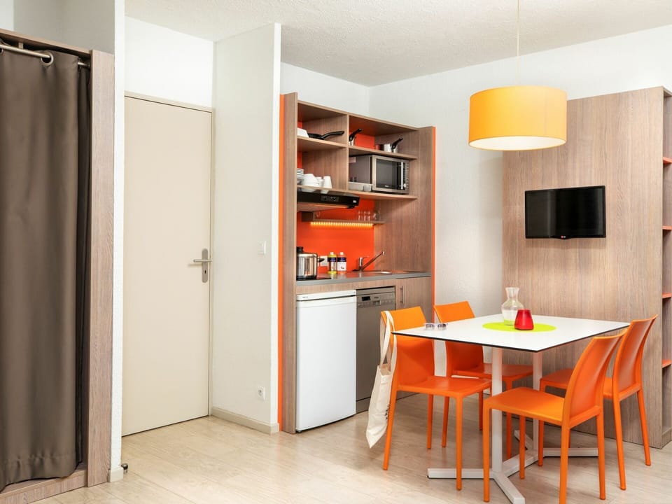 Furniture, Table, Cabinetry, Shelf, Wood, Chair, Orange, Shelving, Interior Design, Countertop