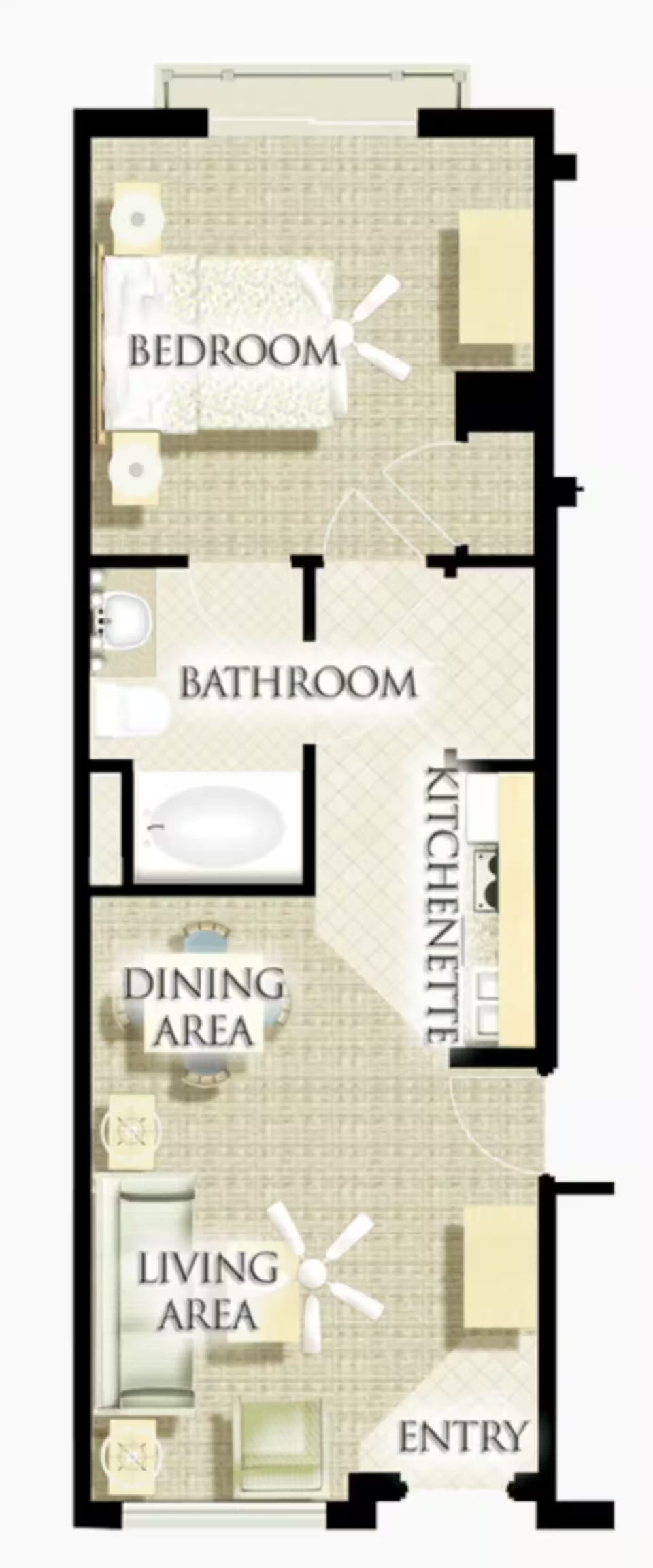 Floor plan for 1 bedroom deluxe unit