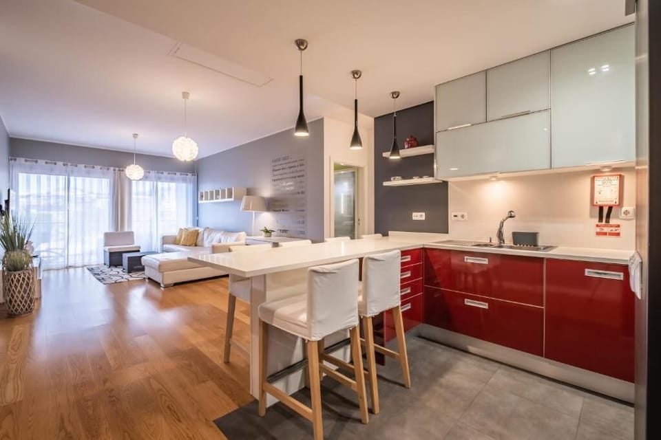 Kitchen and eating space. Living room