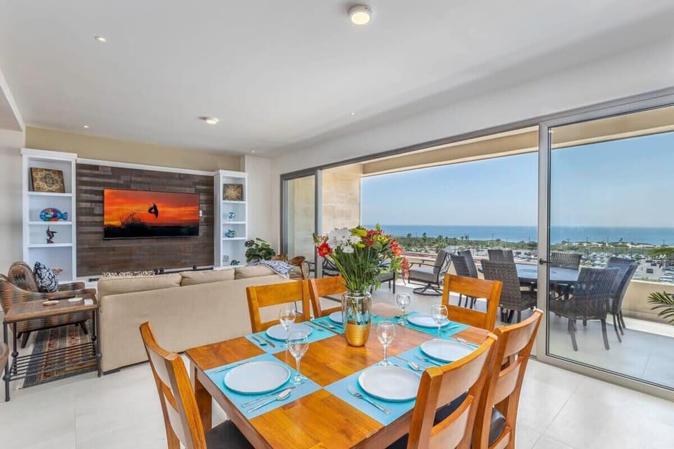 Dining table with ocean view.