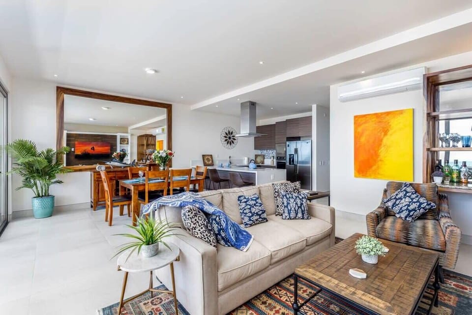Beautiful natural illuminated living room.