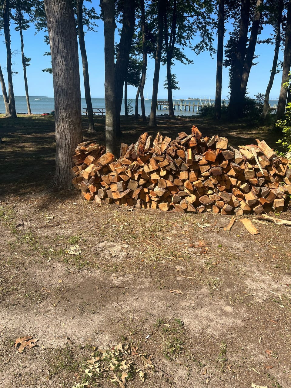 Firewood for the fire pit. Relax with a fire right on the bay!