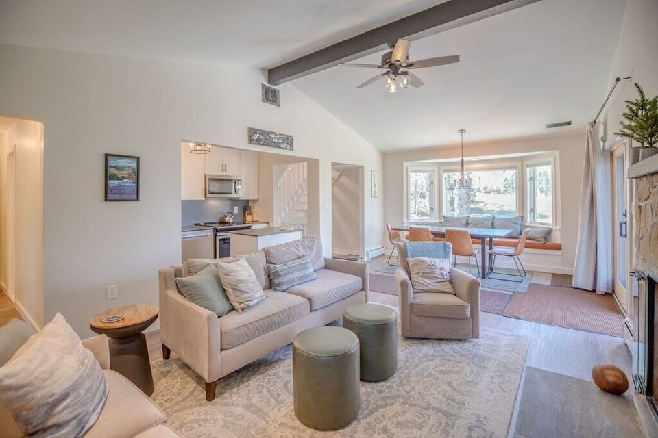 spacious living room with fireplace
