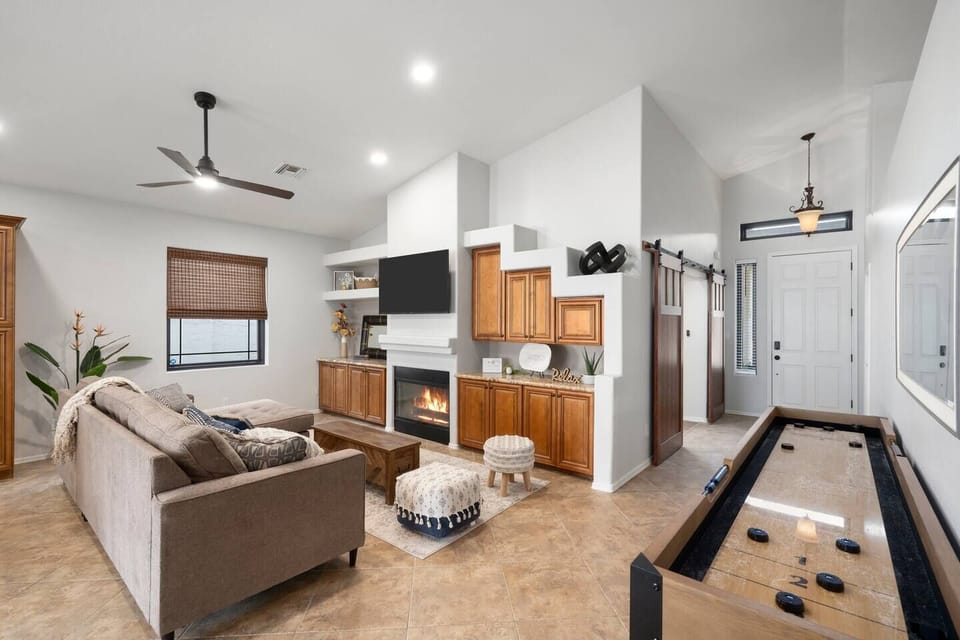 Living room with shuffle board 