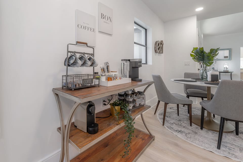 Coffee bar with Keurig, Nespresso, french press and a drop pot! 
