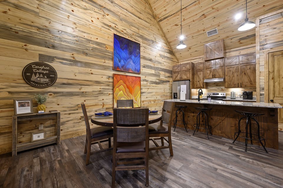 Open kitchen and dining area