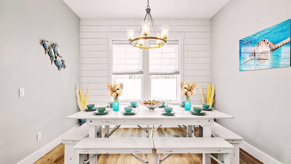 Or eat at our 12-seater beach cottage dining table.