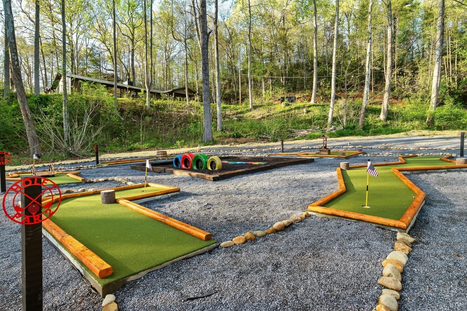 Professionally installed mini-golf course with 5 holes and real obstacles!