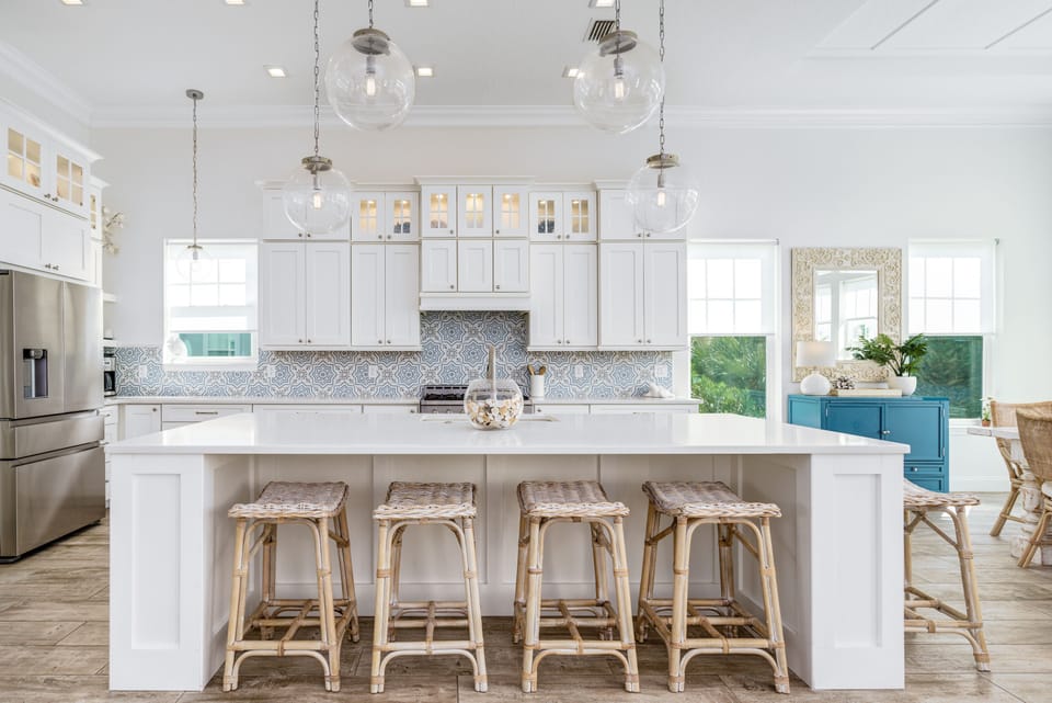 Bar seating at the kitchen counter adds another seating option and is perfect for a quick snack.