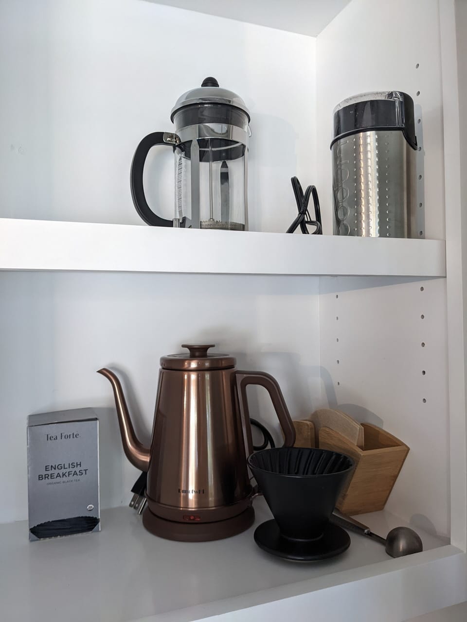 Coffee brewing options beside the drip Mr. Coffee pot
