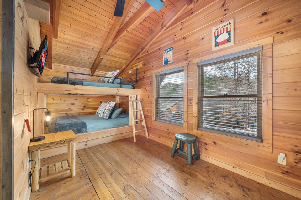 Upper Level - Bedroom #4 with full size bunk beds & a bathroom across the hall.