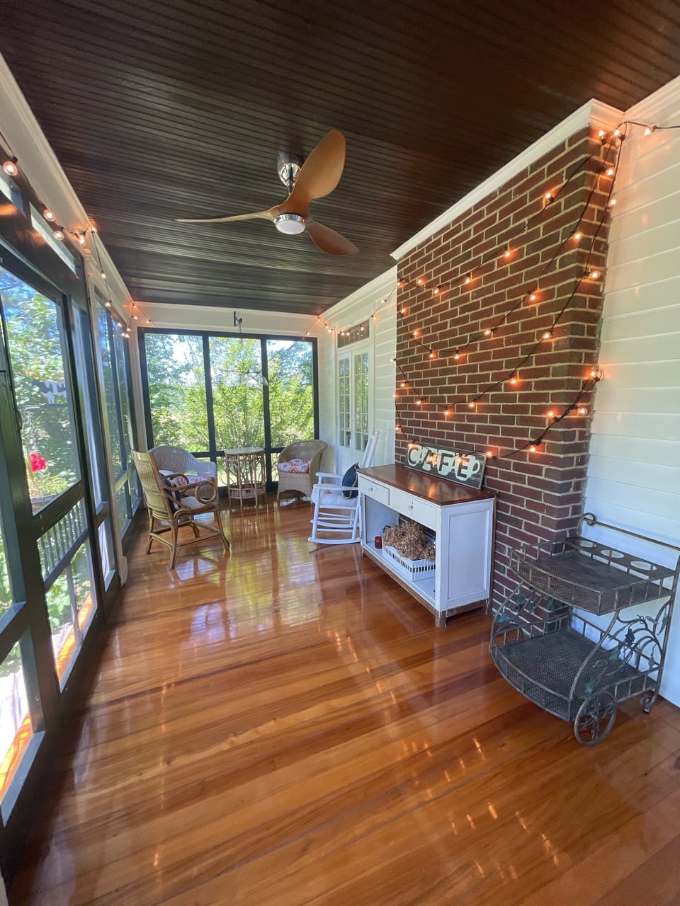 Screened-in porch- the perfect spot for morning coffee, or evening beverages.