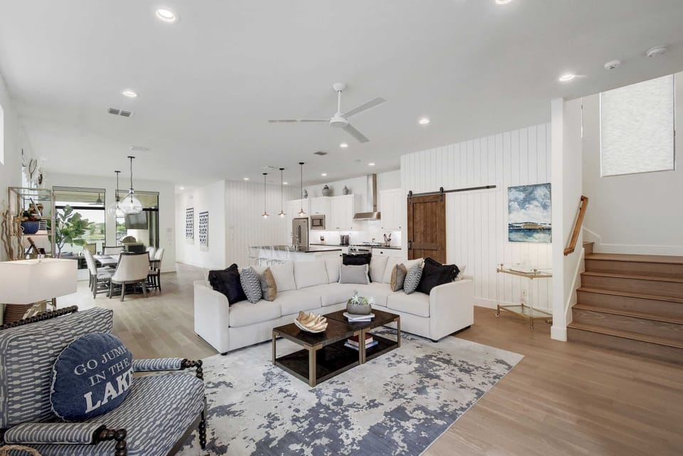 Open concept floor plan with views to the lake throughout