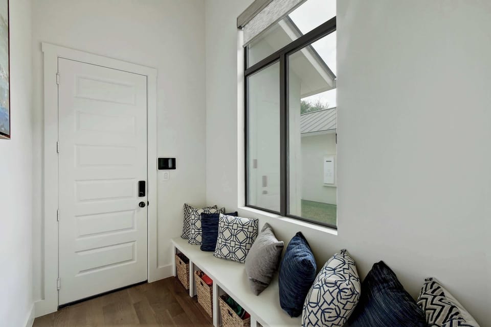 Kids games located in the baskets across from the laundry room