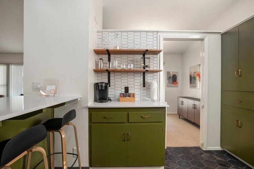 Fully stocked coffee nook next to the breakfast area